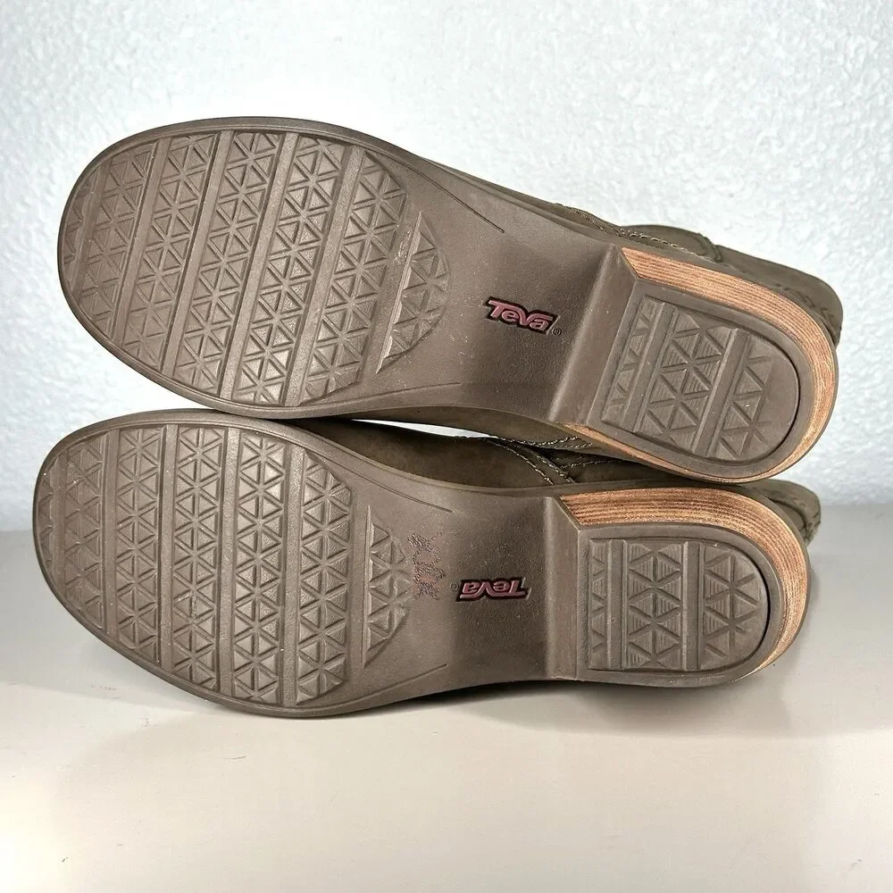TEVA FOXY MID CALF Women’s Size 8 Boots Leather Olive Green Zipper - Picture 9 of 13